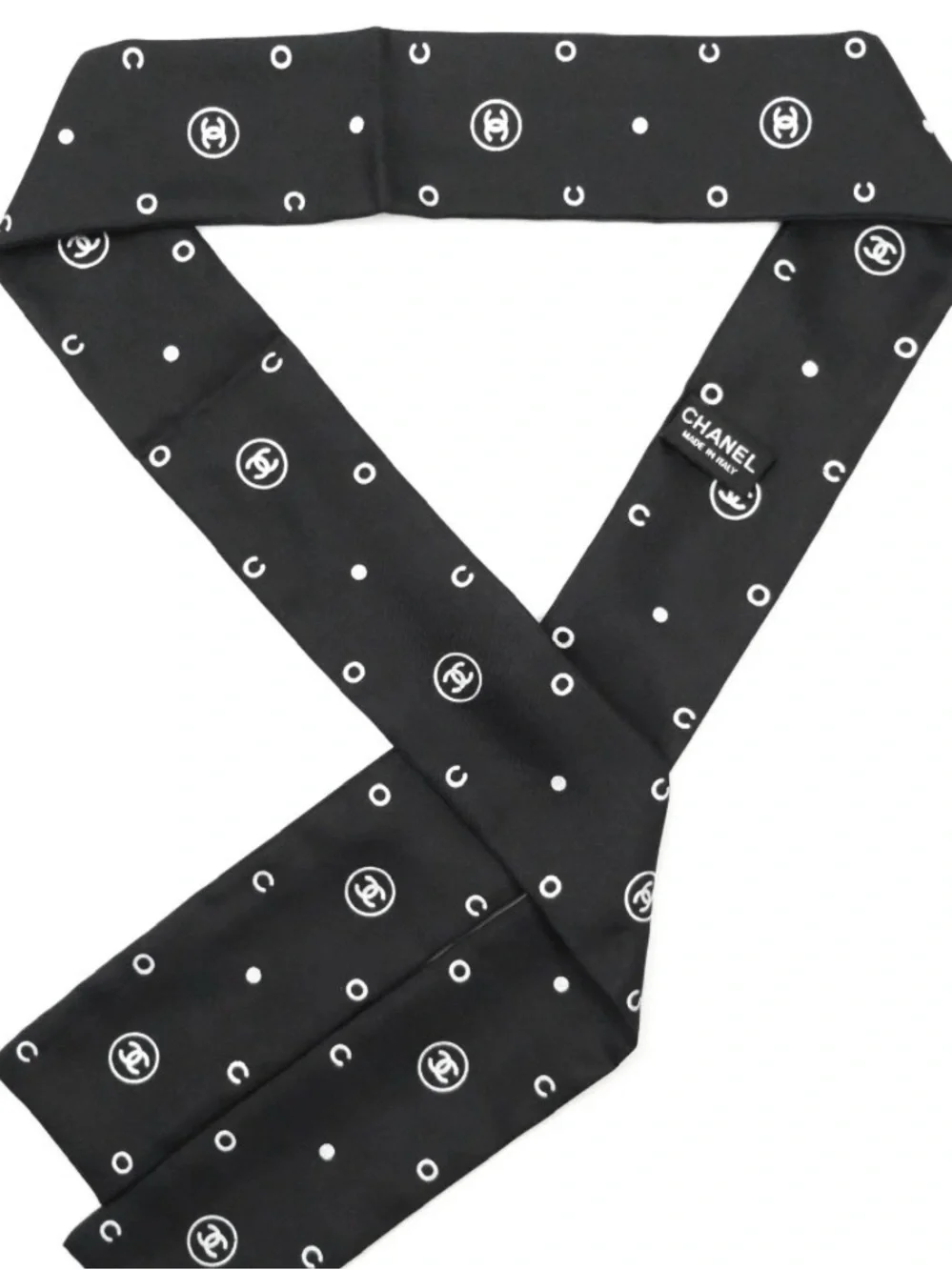 CHANEL Silk CC Slim Bandeau Scarf Black